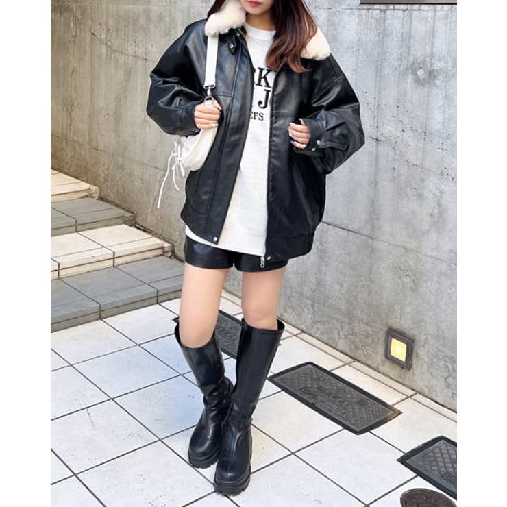 ファーティペット付フェイクレザーブルゾン[品番：INGW0010518