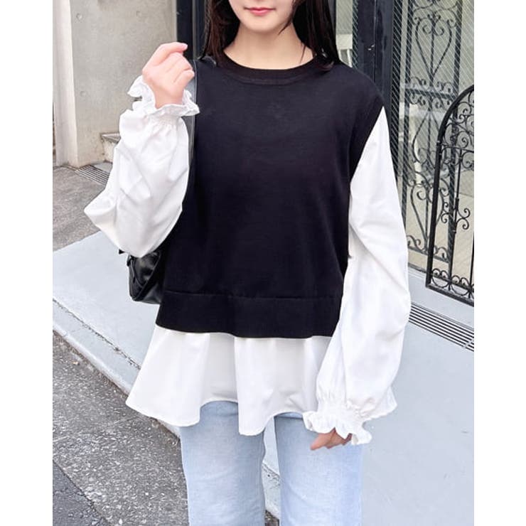 クロ/オフホワイト | シャツドッキングニット | INGNI 