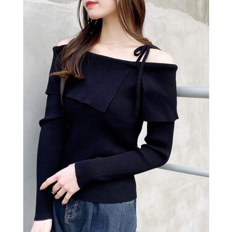 クロ | 12G両肩リボンスリットニット | INGNI 