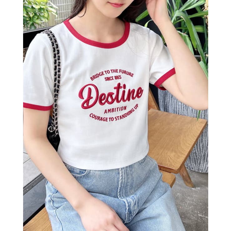 オフホワイト/アカ | リンガーリブロゴショートT | INGNI 