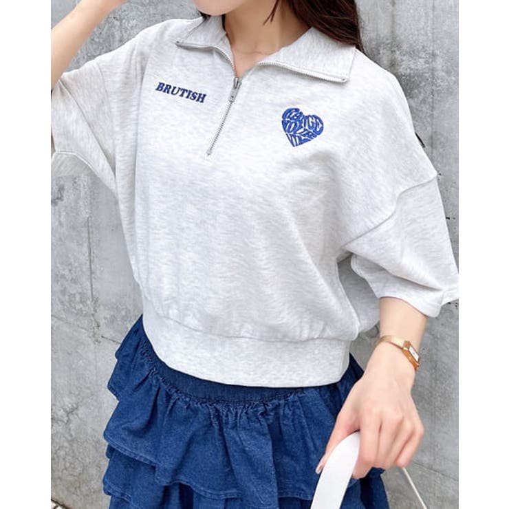 【正規品質保証】 ハーフZIP Back貼付ハートミニ裏毛TOPs[品番：INGW0010706 アクセサリー
