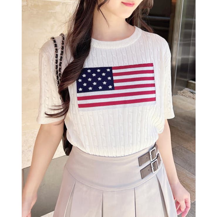 オフホワイト | 【WEB限定】国旗柄ジャガード半袖ニット | INGNI 
