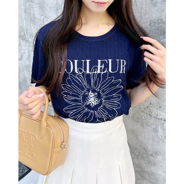 WEB限定】花刺繍半袖ニット[品番：INGW0010742]｜INGNI （イング