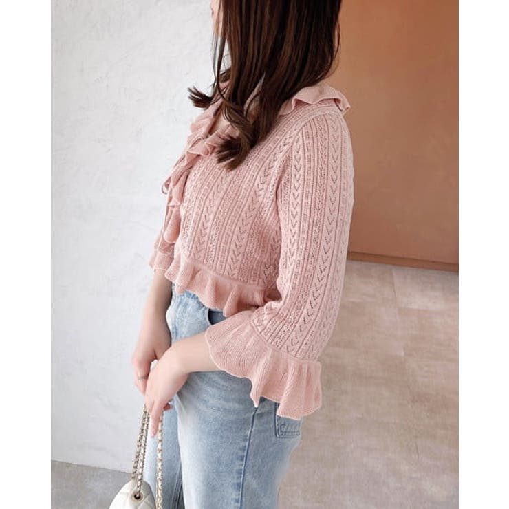 フロントリボンパターンメッシュフリルニットカーディガン | INGNI  | 詳細画像4 