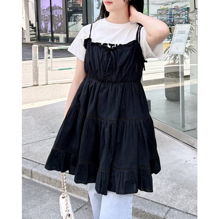 コットンレースティアードミニキャミワンピース[品番：INGW0010785