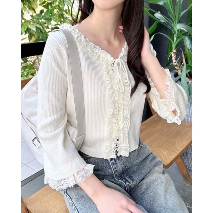 フリル5分袖ニットカーディガン[品番：INGW0010818]｜INGNI （イング