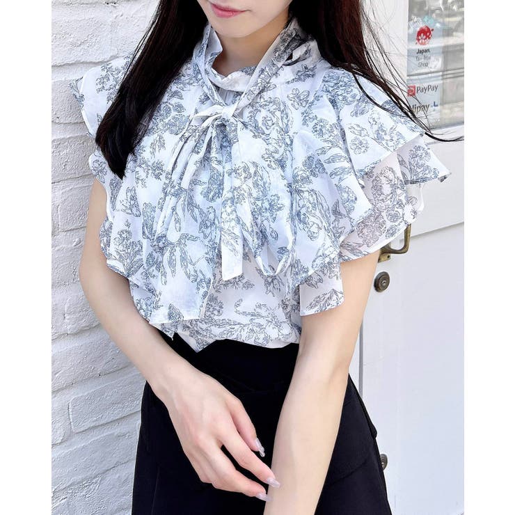 花柄フリル2Wayボウタイノースリブラウス[品番：INGW0010899]｜INGNI