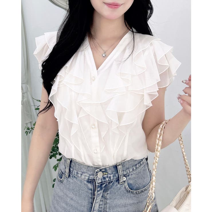 ✨むさし✨ フリルシアーノースリブラウス[品番：INGW0010915]｜INGNI （イング