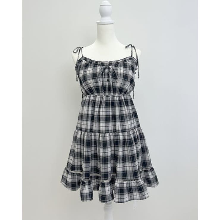 みいちゃん　チェック柄 チェック柄ティアードミニキャミワンピース[品番：INGW0010924