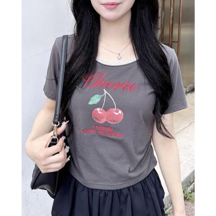 スミクロ | サイドギャザーレース付チェリーロゴトップス | INGNI 