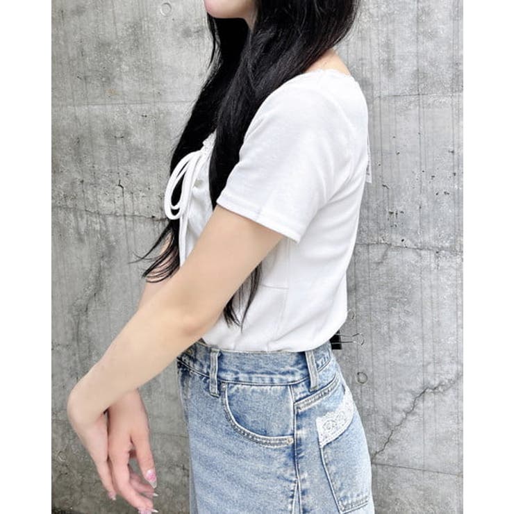 衿レース付フロントギャザーリボンリブトップス | INGNI  | 詳細画像4 