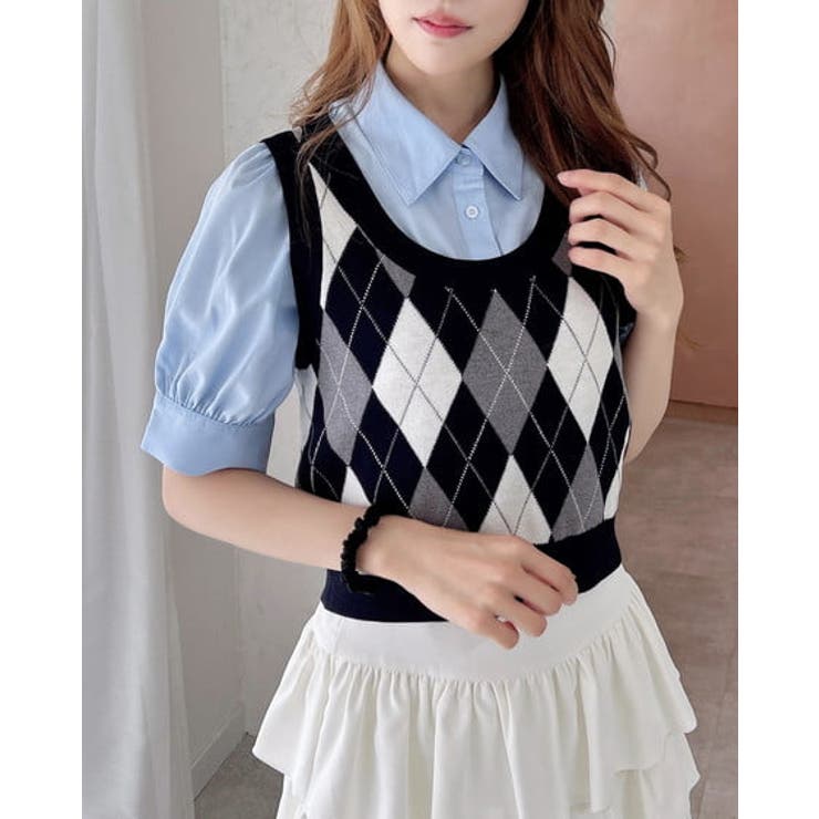 アーガイルニットベスト+シャツセット[品番：INGW0010991]｜INGNI