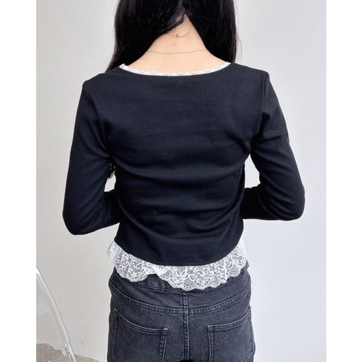 ヘンリーネックレース付プレートリブ長袖トップス | INGNI  | 詳細画像7 