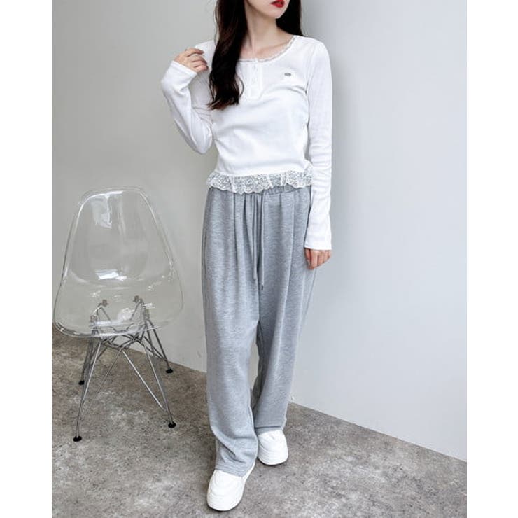 ヘンリーネックレース付プレートリブ長袖トップス | INGNI  | 詳細画像16 