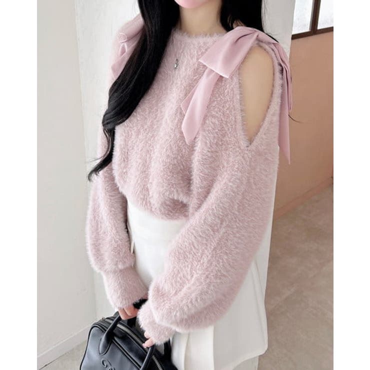 ピンク | 12G肩リボンフェザーニット | INGNI 