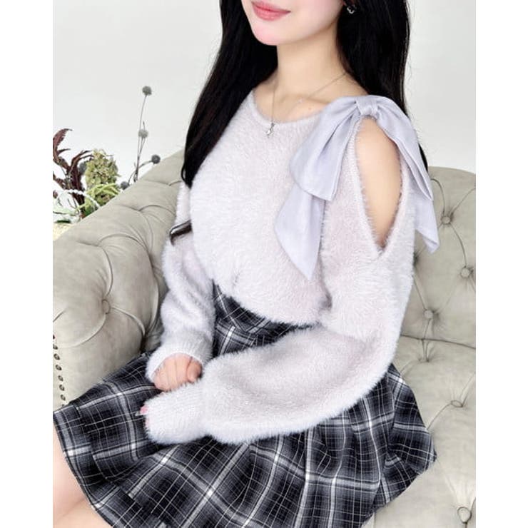 グレージュ | 12G肩リボンフェザーニット | INGNI 