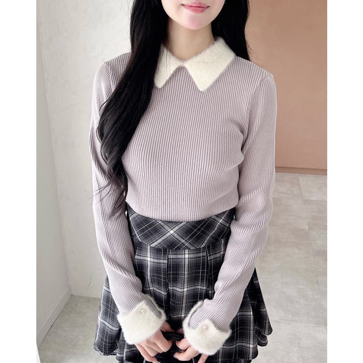 【WEB限定アイテム】配色衿フェザーニット | INGNI  | 詳細画像1 