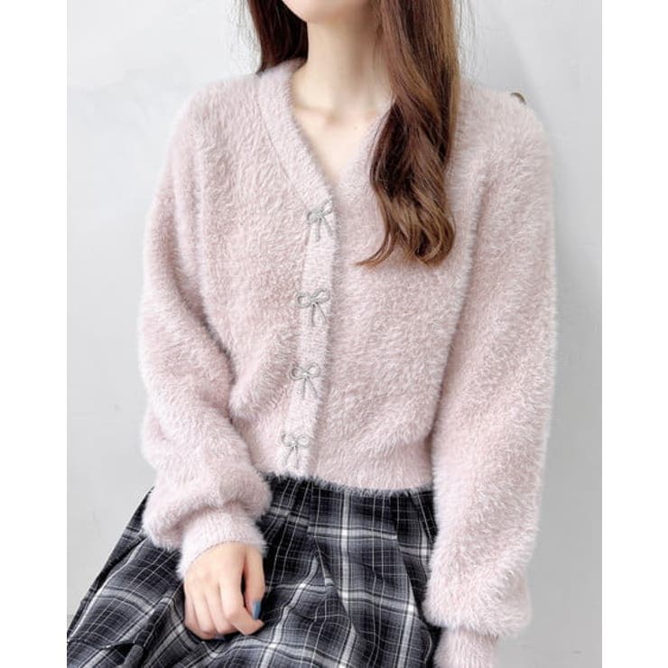 【WEB限定アイテム】Vネックリボン釦フェザーニットカーディガン | INGNI  | 詳細画像9 