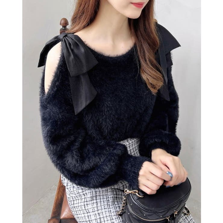 クロ | 12G肩リボンフェザーニット | INGNI 