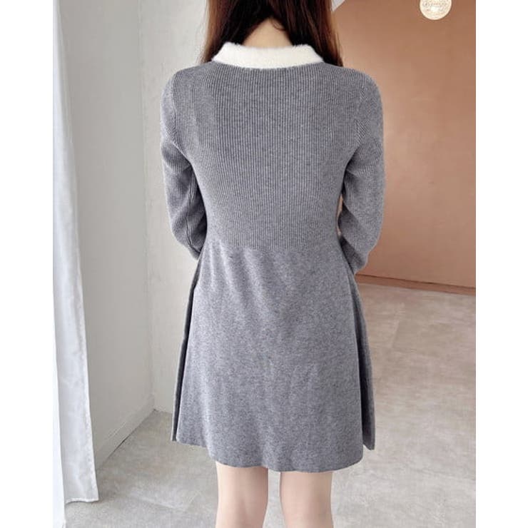 WEB限定アイテム】リブ衿フェザーニットワンピース[品番：INGW0011023