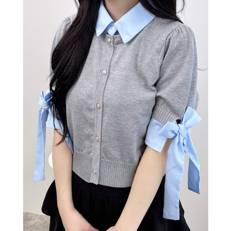 12G袖リボンシャツレイヤード風ニット | INGNI  | 詳細画像1 