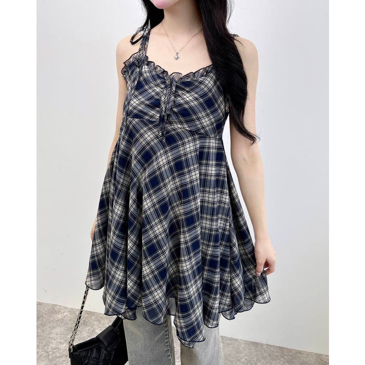 シアーチェックイレヘムチュニックワンピース[品番：INGW0011029