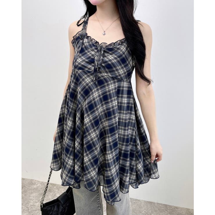 シアーチェックイレヘムチュニックワンピース[品番：INGW0011029