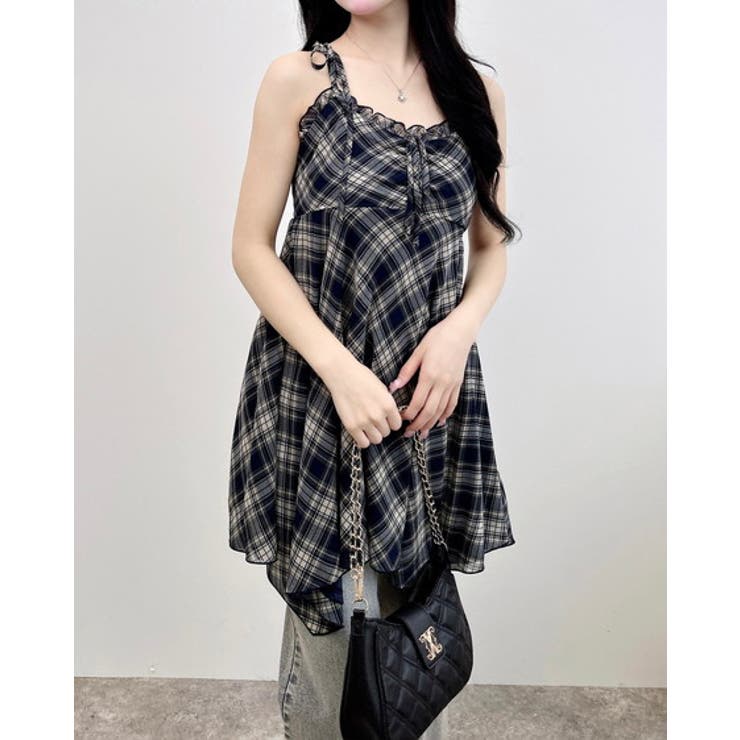 シアーチェックイレヘムチュニックワンピース[品番：INGW0011029