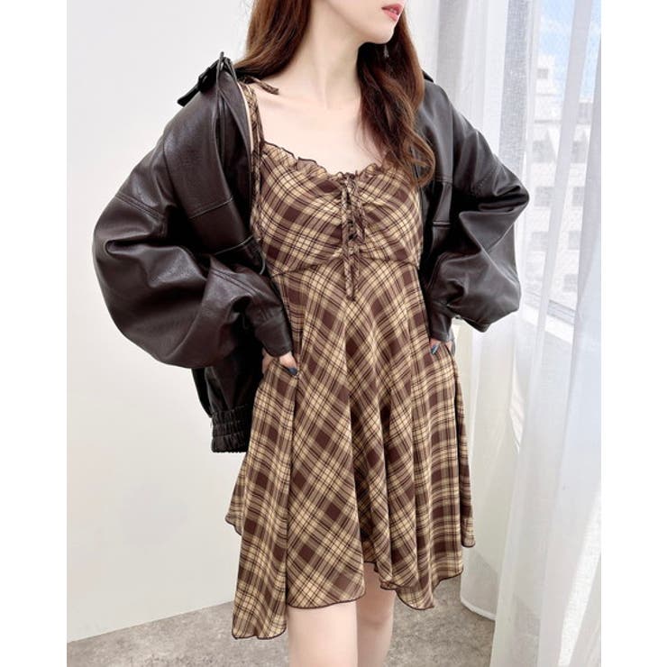 シアーチェックイレヘムチュニックワンピース[品番：INGW0011029