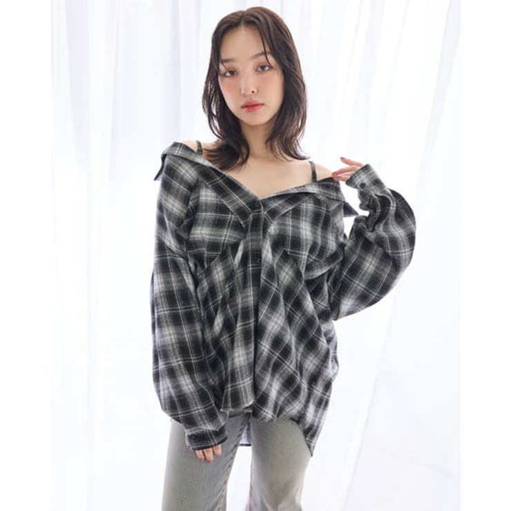 クロ/チェック | 2Wayオフショルチェック柄シャツ | INGNI 