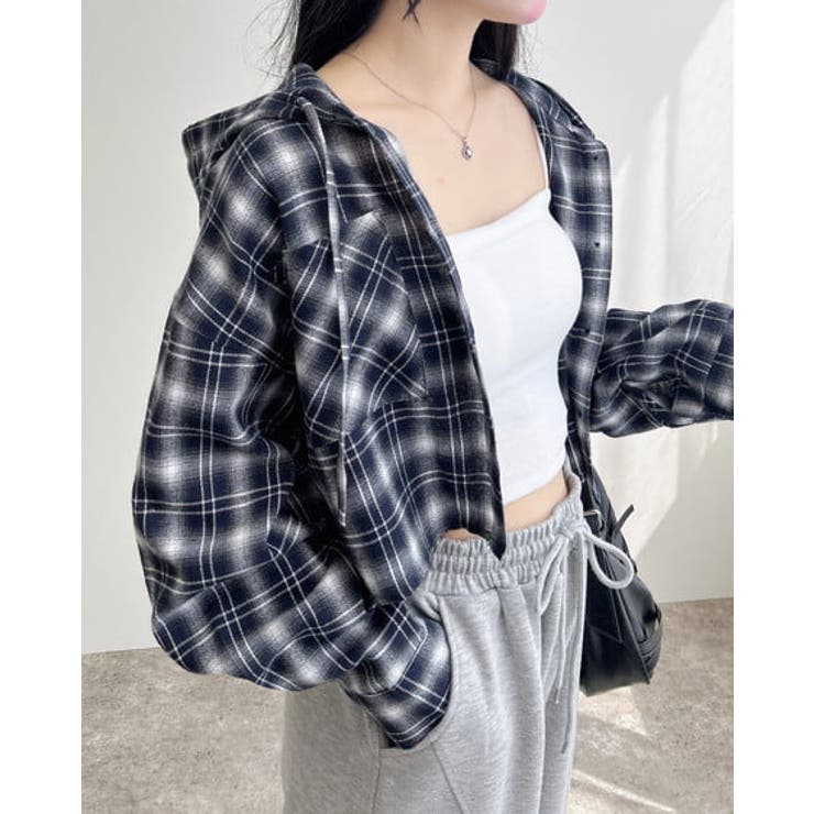 コン/チェック | フードチェック柄ショートシャツ | INGNI 