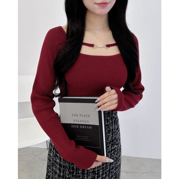 ボルドー | 12Gデコルテオープンビジューニット | INGNI 