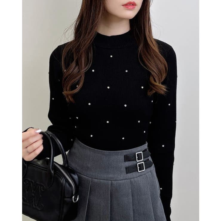 クロ | 12G ハイネックビジュ付リブニット | INGNI 