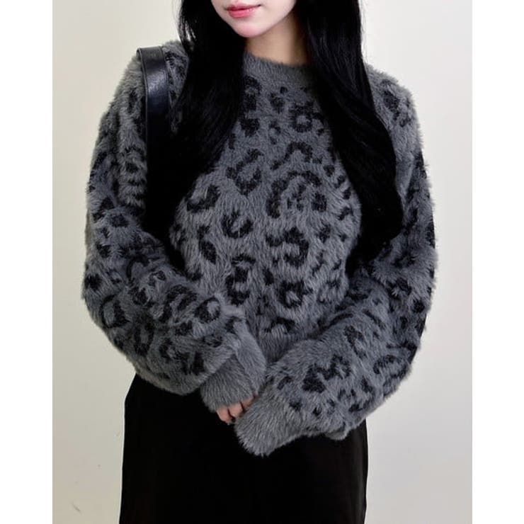 グレー/クロ | 7Gショート丈ヒョウ柄JQフェザーニット | INGNI 