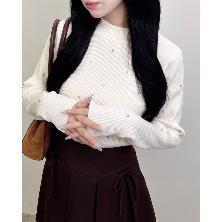 12G ハイネックビジュ付リブニット | INGNI  | 詳細画像1 