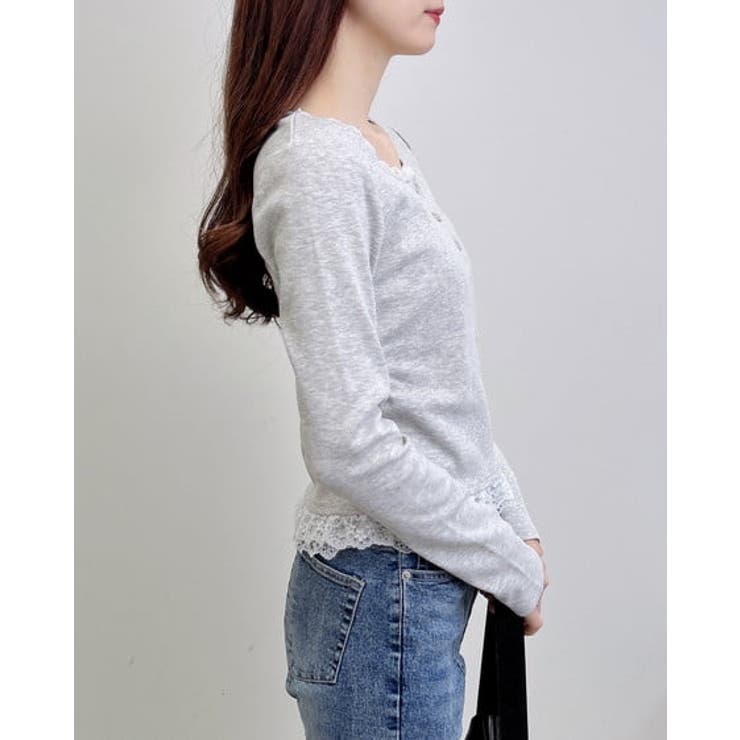 ヘンリーNレース付プレートロゴ長袖リブTOPs | INGNI  | 詳細画像4 