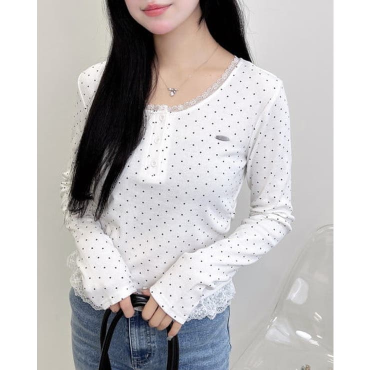 ヘンリーNレース付プレートロゴ長袖リブドットTOPs | INGNI  | 詳細画像10 