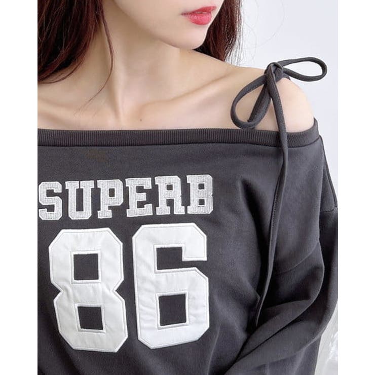 オフショル肩リボンナンバリング裏毛トップス | INGNI  | 詳細画像3 