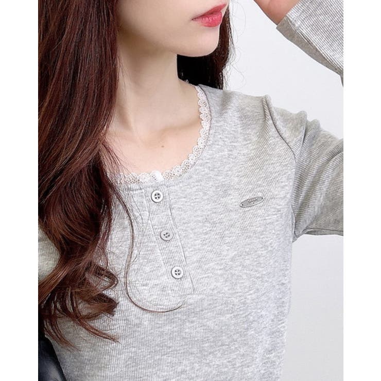 ヘンリーNレース付プレートロゴ長袖リブTOPs | INGNI  | 詳細画像5 