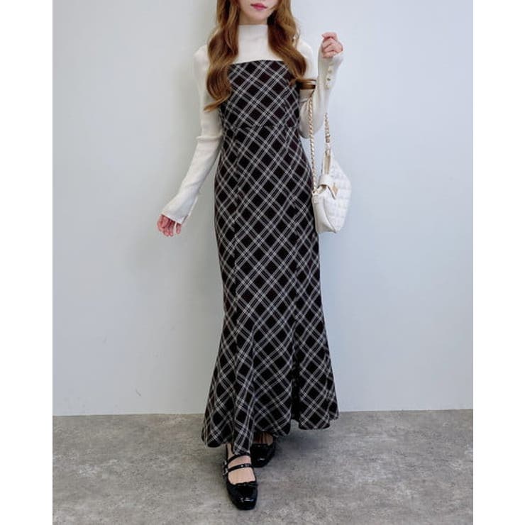 BackレースUPチェック柄マーメイドキャミOP[品番：INGW0011199]｜INGNI