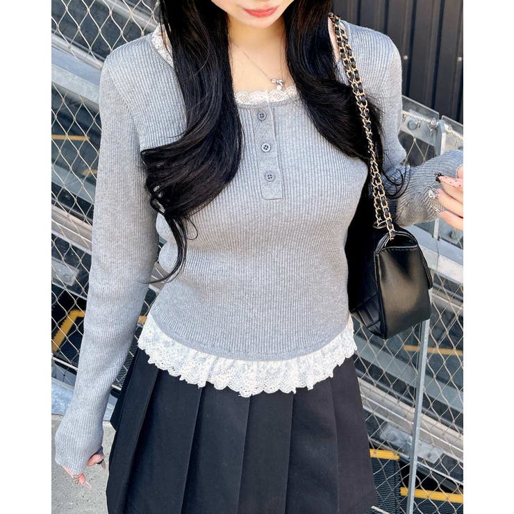 12Gヘンリーネックフリルレース付ニット | INGNI  | 詳細画像1 