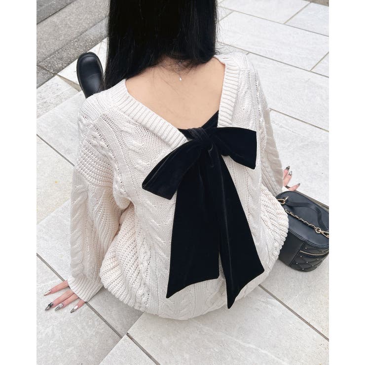 5G Backベロアリボンケーブルチュニックニット | INGNI  | 詳細画像1 