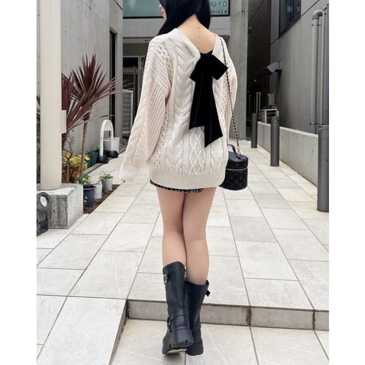 5G Backベロアリボンケーブルチュニックニット | INGNI  | 詳細画像3 