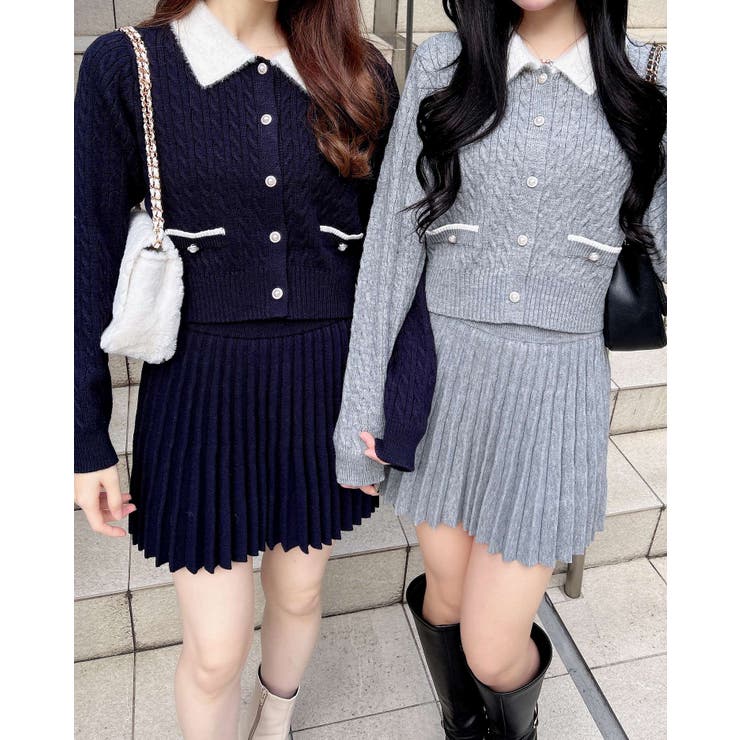 7Gフェザー衿ケーブルニットCD+ニットSK/SET | INGNI  | 詳細画像1 