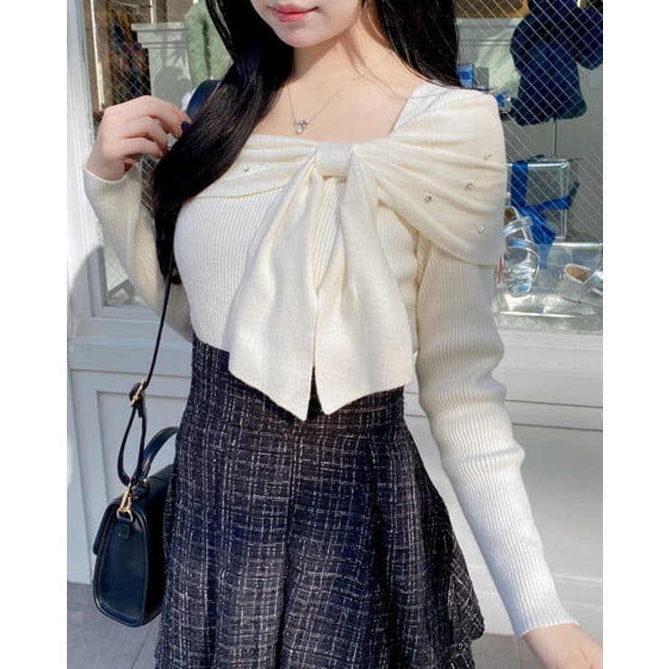 オフホワイト | 12Gビジュー2WAYオフショルニット | INGNI 