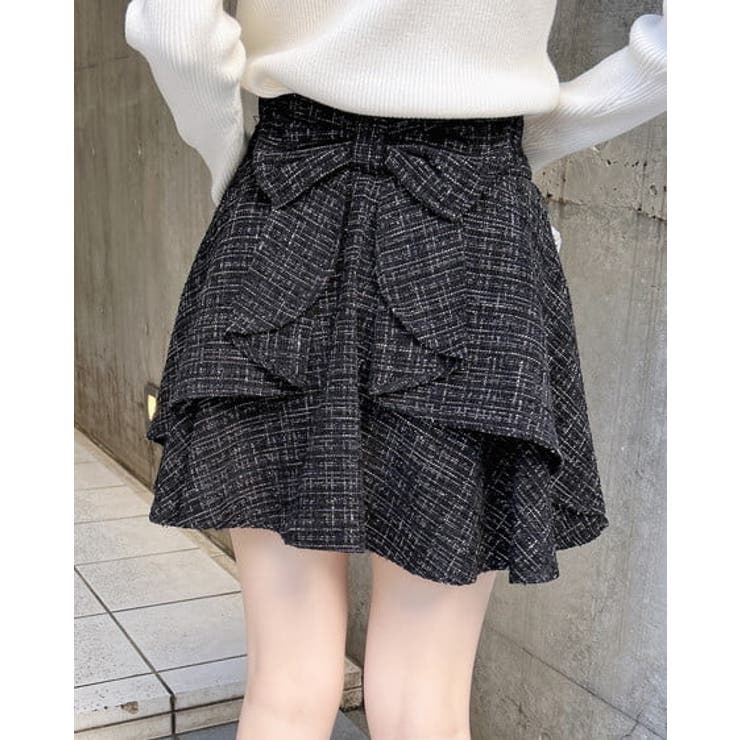 クロ/ツイード | Backリボンツイードフレアスカパン | INGNI 