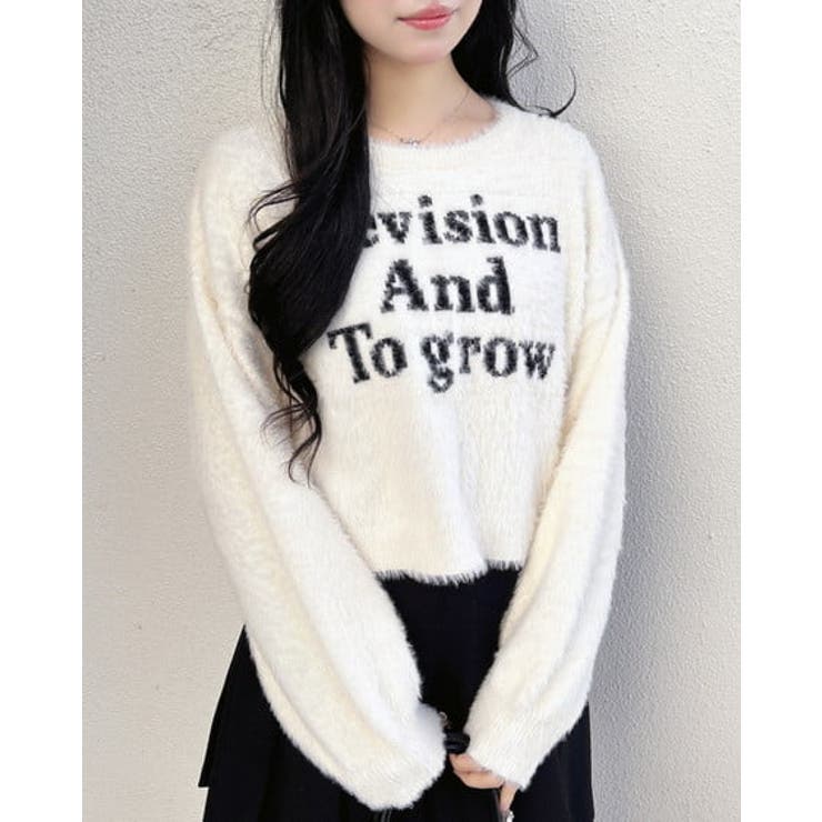 オフホワイト/クロ | 7Gショート丈フェザー3段ロゴニット | INGNI 