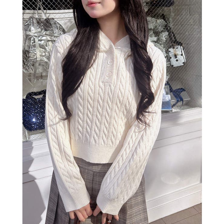 7Gケーブルヘンリーネックニットパーカー | INGNI  | 詳細画像1 