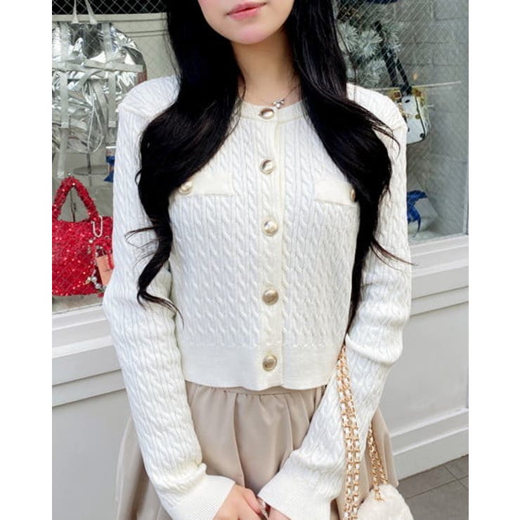 オフホワイト | 12G金釦ケーブルニットカーディガン | INGNI 