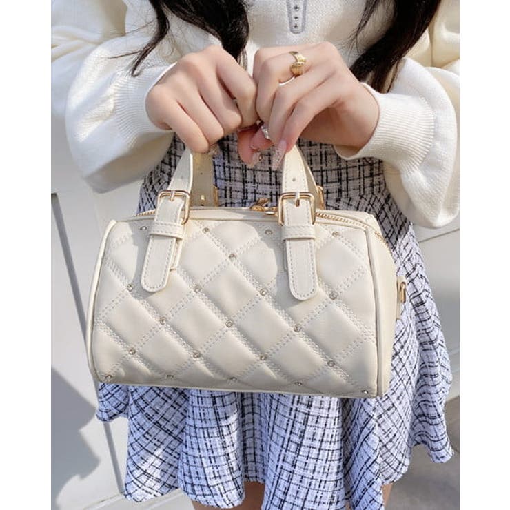 アイボリー | ビジューキルティングボストンバッグ | INGNI 